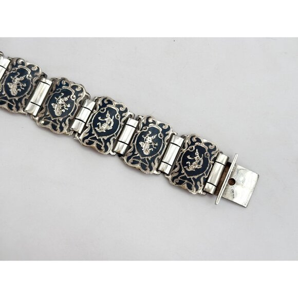Rare Siam Sterling Silver Hand Carved Paneled 1930's 925 Vintage Bracelet - Picture 5 of 15